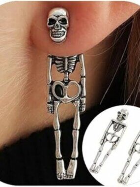 NEW Silver Goth Skeleton Skull Stud Earrings Unique Earrings Jewelry Punk‎